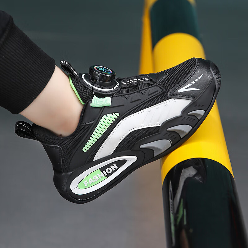 贝天熊男女童儿童运动鞋2025秋冬款男孩网面女鞋透气旋钮扣学生革面童鞋 K111荧光绿【春秋双网】 35 内长22.0/脚21.0