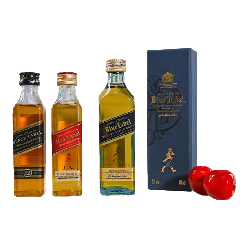尊尼獲加（JOHNNIE WALKER）英國威士忌 蘇格蘭調和型威士忌 原瓶進口洋酒 調酒基酒 中秋禮品 尊尼獲加小酒版組合裝50ML*3瓶