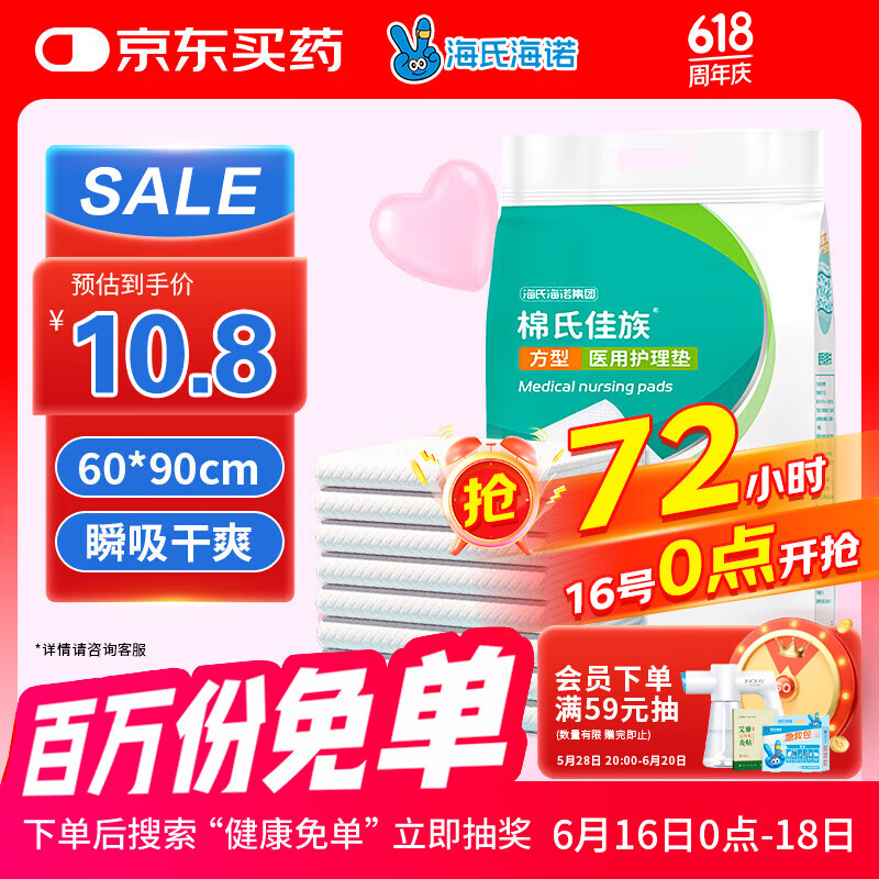 海氏海诺 医用护理垫60*90cm成人婴儿护理垫大号产妇产褥垫护理垫老人一次性隔尿垫男女通用护理垫 10片