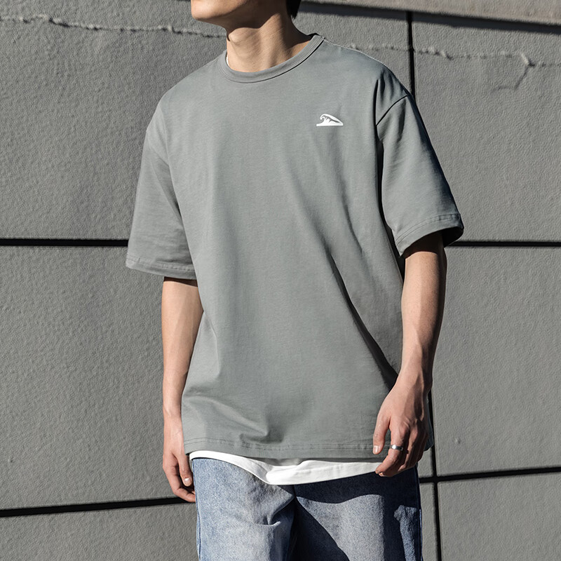 Mr.A美式海浪印花纯棉t恤2025新款宽松半袖纯色复古短袖男夏MRA男装 灰绿色 2XL