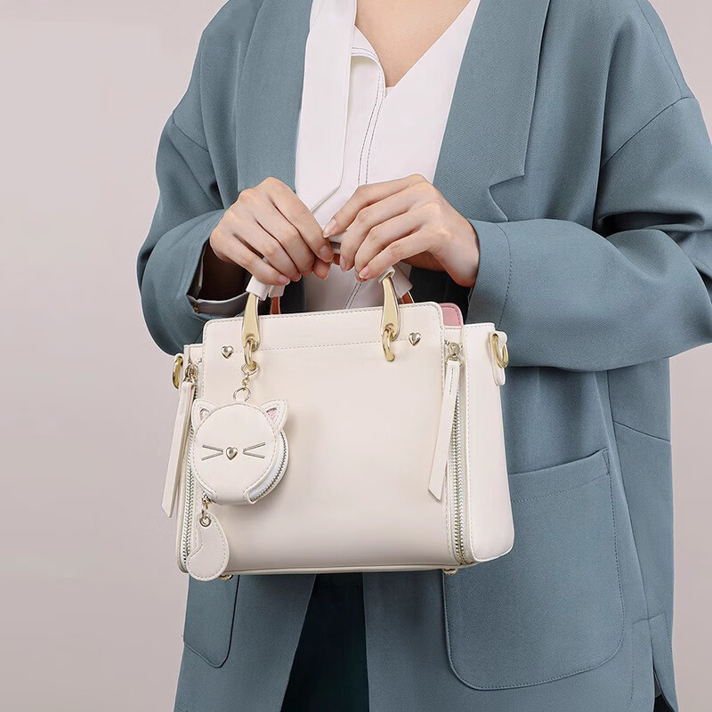 纪诗哲轻奢包包女包单肩包女士斜挎包七夕圣诞节送老婆女友纪念节日礼物 米白色【轻奢女包女神节送礼】 中包精美礼盒包装