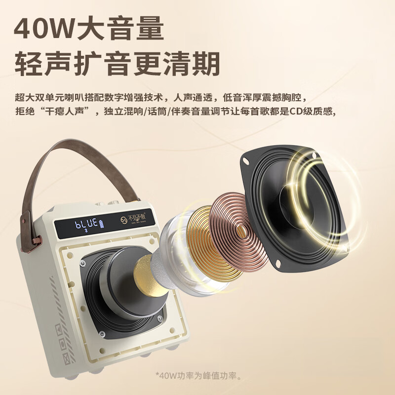 不见不散N5小蜜蜂扩音器【帮下歌】教师专用大音量无线话筒麦克风户外导游演讲开会K歌乐器弹唱喇叭音响 深灰色【无线手持麦+无线手持麦】