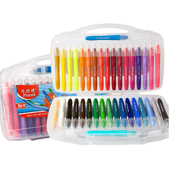 馬培德（Maped）絲滑炫彩棒水溶性炫彩棒可水洗不臟手旋轉(zhuǎn)蠟筆彩繪軟性油畫棒套裝幼兒園學(xué)生畫筆兒童禮物 絲滑炫彩棒836336CH 細(xì)桿36色/盒