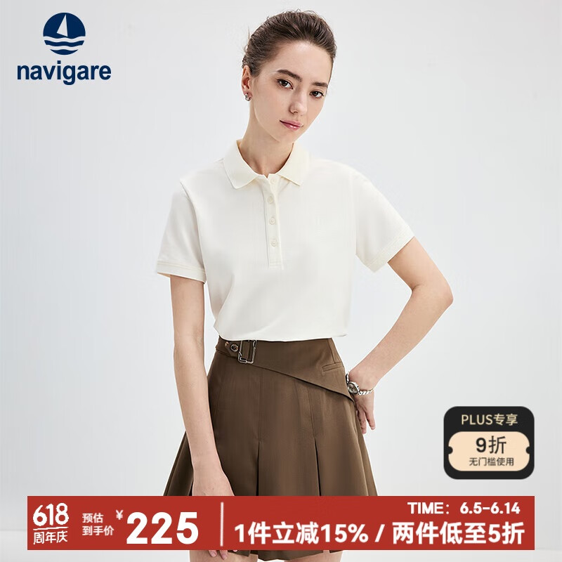 Navigare意大利小帆船女士纯色翻领T恤短袖保罗polo衫2325525528 白  M 