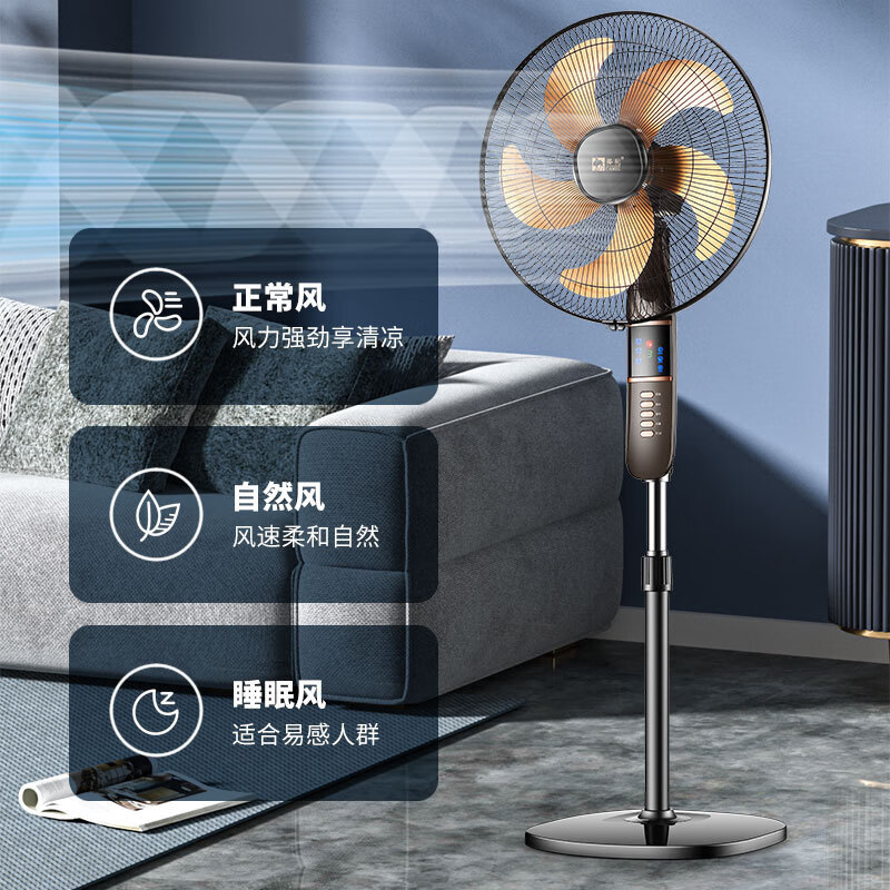 骆驼电风扇落地扇制冷家用大风力节能省电立式摇头扇五叶空调扇卧室出租屋办公室宿舍遥控定时轻音电扇 16寸机械款【塑料叶+轻底座】