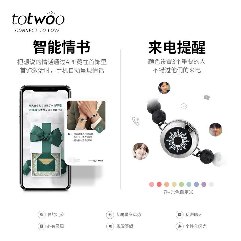 totwoo情侣手链 异地恋震动感应手链送女友礼物情人节礼物 手链女款轻奢 【单款】米兰绳黑色-太阳 520情人节礼物/女士手链
