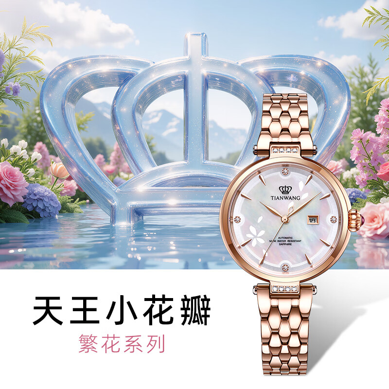 天王（TIAN WANG）手表女 毕业季礼物小花瓣钢带机械表LS51176P.D.P.W