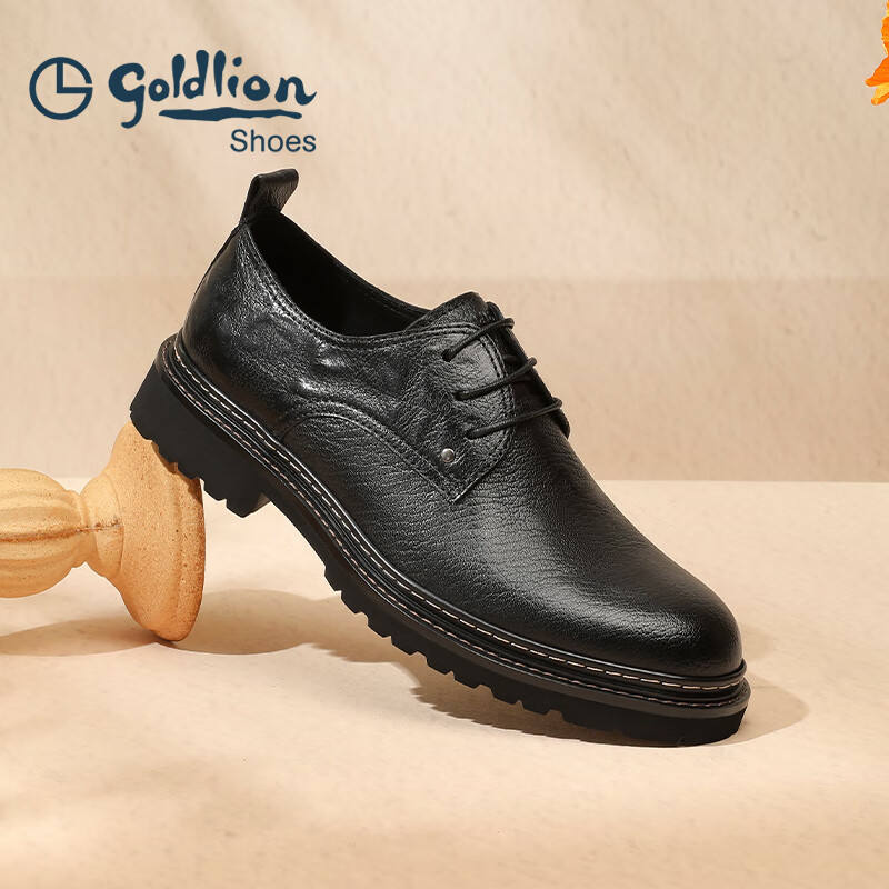 金利来（Goldlion）男鞋春季正装鞋男士商务皮鞋男西装鞋婚鞋厚底德比鞋真皮鞋 黑色四季款（偏大一码） 40