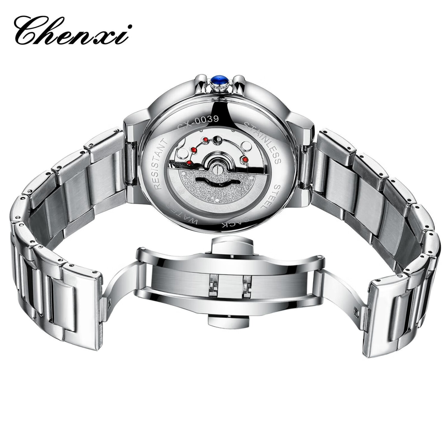 晨曦机械齿轮全自动手表镂空透底手表日历夜光男表男款腕表气球手表 黑面镂空透底 42mm