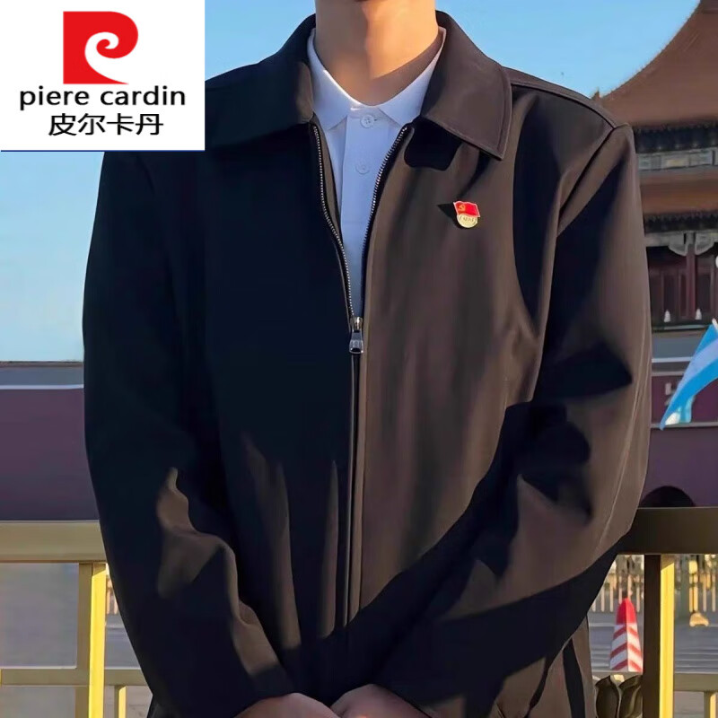 机关干部领导行政夹克男套装年轻公务员体制内穿搭垫肩针织 黑色徽章