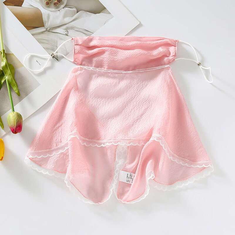 杭絲路防曬冰絲面罩女全臉護頸夏季遮陽開車面巾 防曬(蕾絲款珍珠紗面紗)粉色