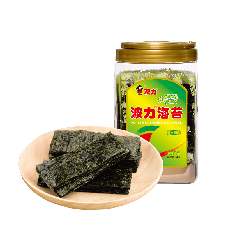 波力海苔片原味兒童海苔脆片零食健康小吃 即食調(diào)味紫菜包飯新年禮物 54g海苔罐（內(nèi)約72小包）