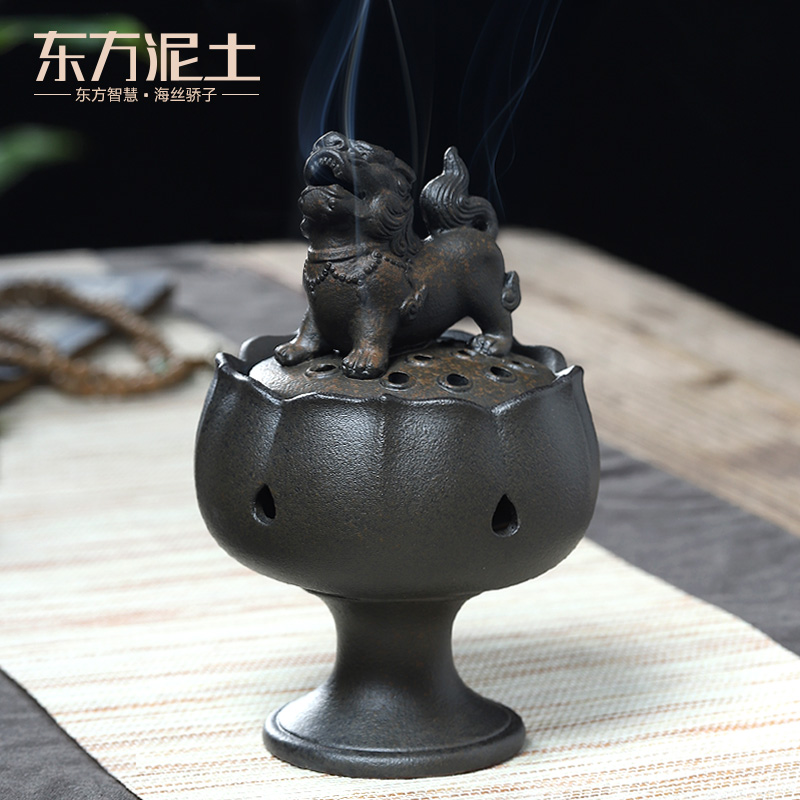 东方泥土 陶瓷盘香香炉摆件 客厅办公室茶桌檀香沉香香薰炉/狮炉 d52