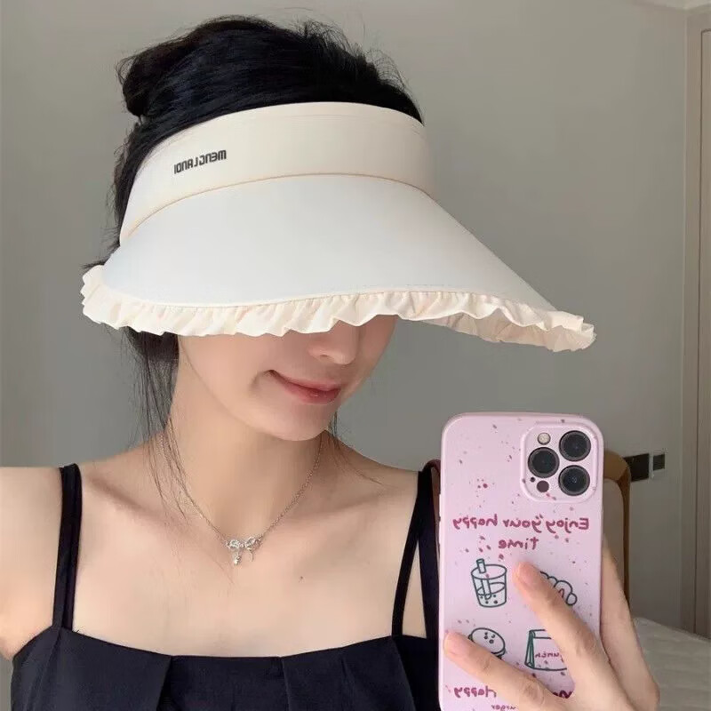 【精选直发】新款防晒帽女士夏天骑车运动冰丝空顶遮阳帽大檐太阳 粉色【可折叠】 (1个装) 均码