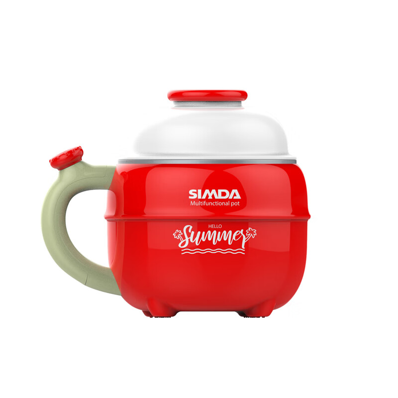 SIMDA电煮锅小型1-2人宿舍小电锅学生寝室一体泡面锅煮面锅小火锅多功能锅不粘锅钛金内锅新款多功能防水电蒸煮锅 红色【1.5L配不锈钢蒸笼】
