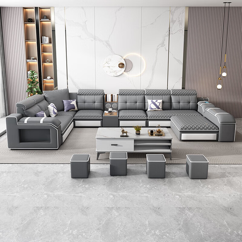 梵盛林2026新款沙发客厅简约现代大小户型可拆洗猫抓布沙发组合转角贵妃 七件套4米[送凳子] 猫抓科技布高回弹海绵座包