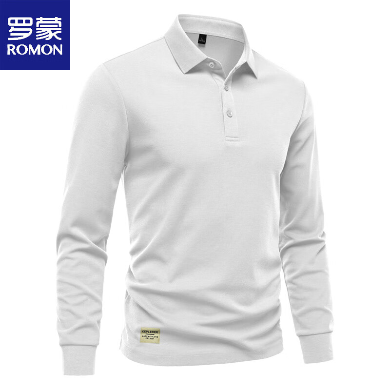 罗蒙（ROMON）新款polo衫男长袖春秋季翻领上衣卫衣商务休闲纯色高端t恤 米杏色 2XL 体重145-160斤