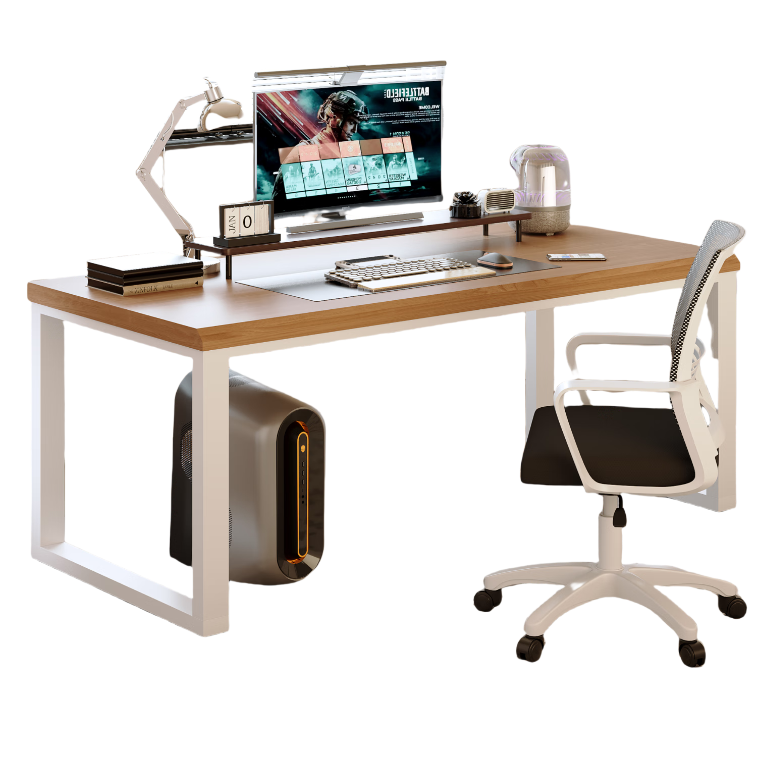 顾家家居电脑桌台式家用书桌办公桌实木纹书房学习写字桌子双人工作台游戏 【人体工学斜边*加厚25MM桌面】单桌北美原木纹色1M 顾家服务 | 送货上门