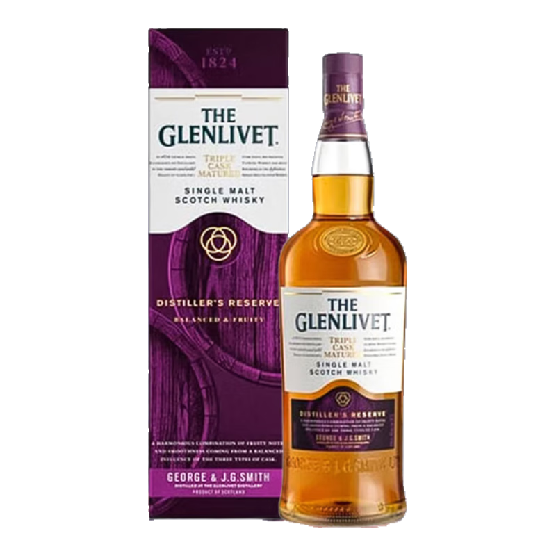格蘭威特（ThE GLENLIVET）三桶陳釀 蘇格蘭單一麥芽威士忌 1000ml 40度 禮盒裝  年貨送禮