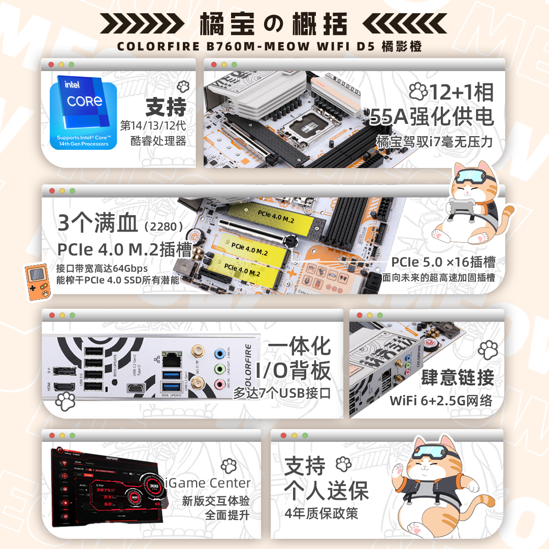 七彩虹 COLORFIRE B760M-MEOW WIFI D5橘猫DDR5 图 3