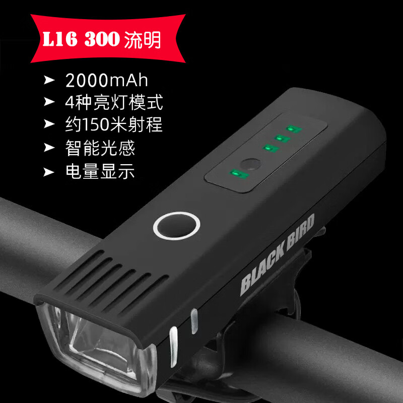 黑鳥（Blackbird）自行車前燈夜騎燈快拆防水高亮強(qiáng)光截止線山地公路車騎行配件 L16-300流明(智能光感_2000mAh)