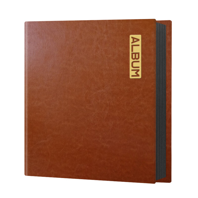 KOWELL 自粘貼式覆膜皮面相冊本定制單位紀(jì)念冊商務(wù)展示影集相簿封面設(shè)計家庭相簿手工影集生日禮物 A4黃棕皮面20頁黑卡