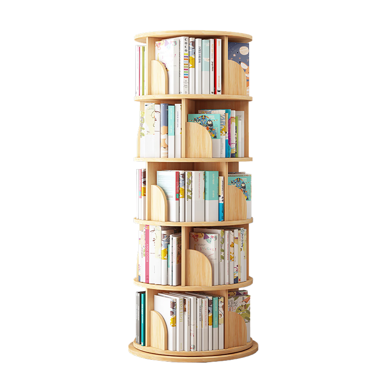 旻昱書架360度落地書架置物架收納組合書柜家用組合旋轉(zhuǎn)書架 五層暖白升級(jí)加大款