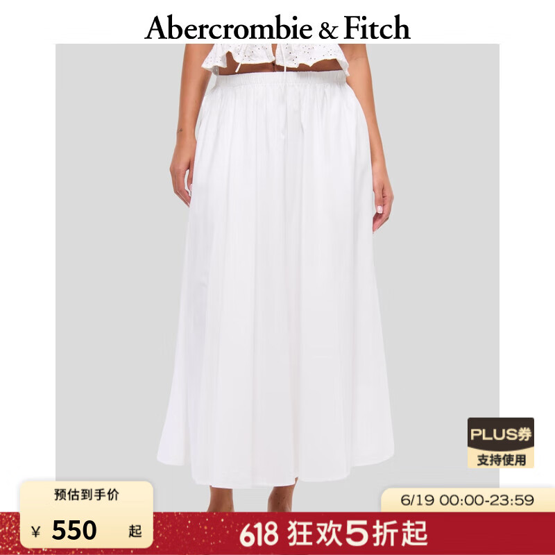 ABERCROMBIE & FITCH女裝25夏季新款美式復(fù)古百搭府綢白色傘裙半身裙長(zhǎng)裙KI143-5235 白色 S 155/92A 短版