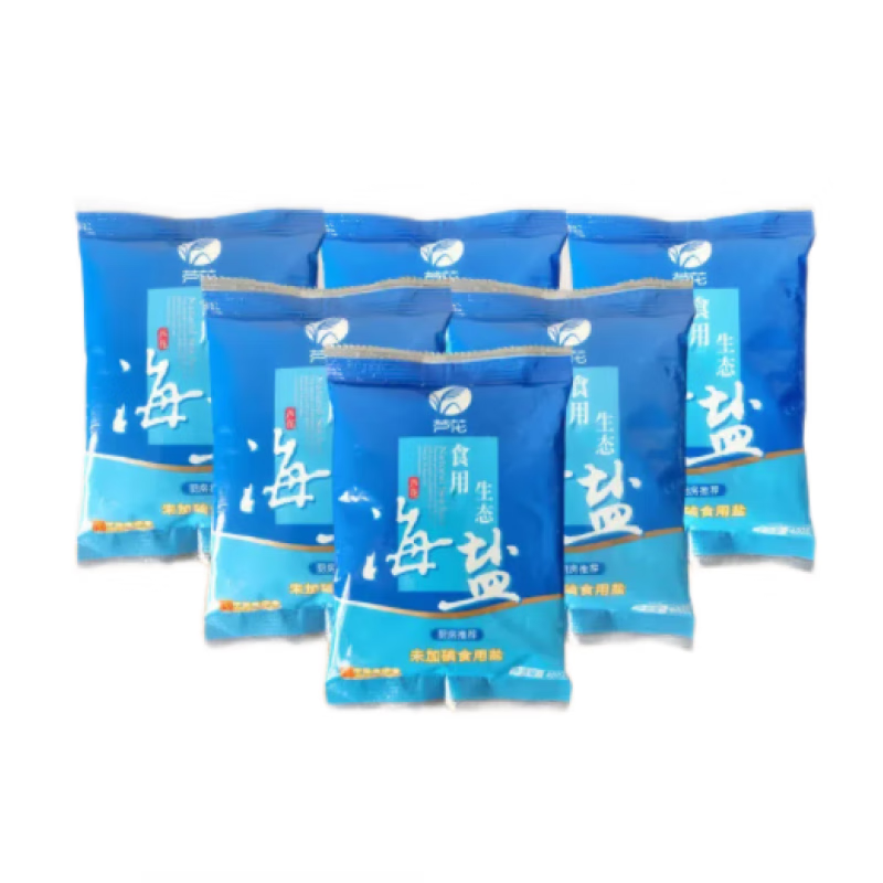 蘆花海水低鈉鹽海鹽不加碘400g*6袋精制鹽調味鹽巴不加抗結劑細鹽