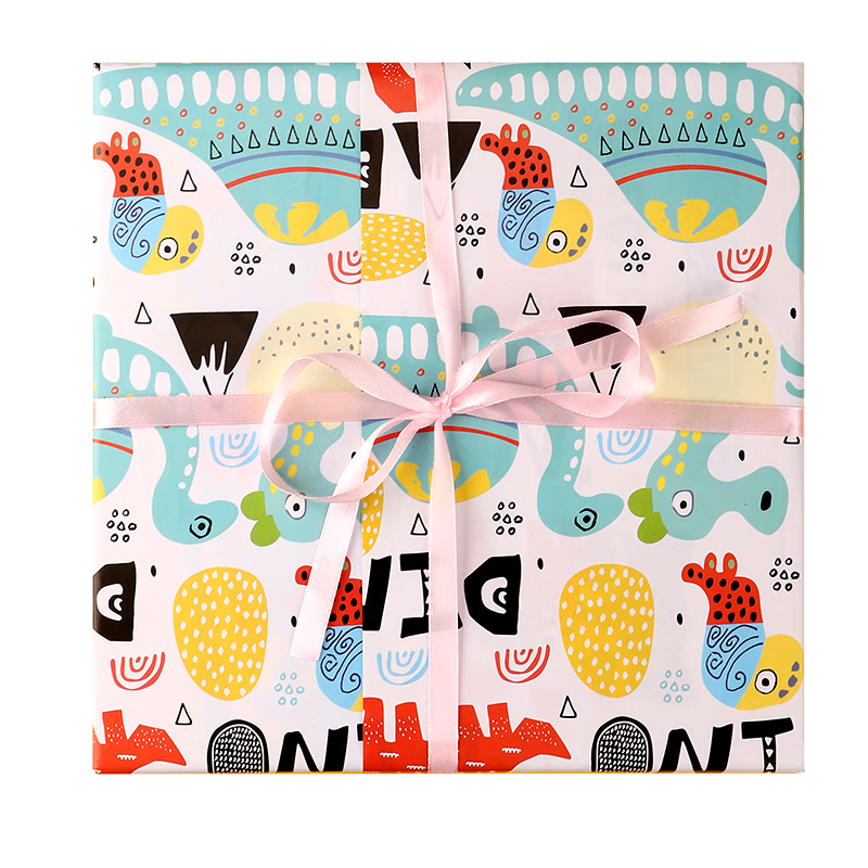 礼物包装纸礼品纸儿童生日礼物纸新年龙年礼盒包装纸书皮超大尺寸高级感加丝带打包礼物的彩纸可爱 5张淡雅混款（送双面胶+5拉花）