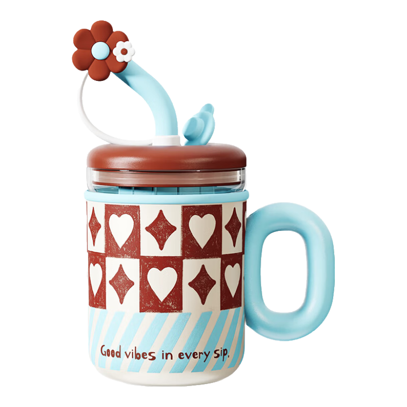 哈爾斯保溫杯水杯女生高顏值咖啡杯辦公室茶水分離吸管杯玻璃杯子兩用 藍椰拿鐵520ml【高硼硅玻璃內(nèi)膽+316不銹鋼內(nèi)膽】