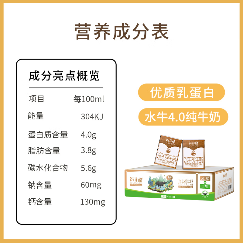 桑加 1【加量不加价】百菲酪4.0g水牛纯牛奶200ml*21盒*3箱超市定制 【超市定制】水牛纯牛奶200ml*21