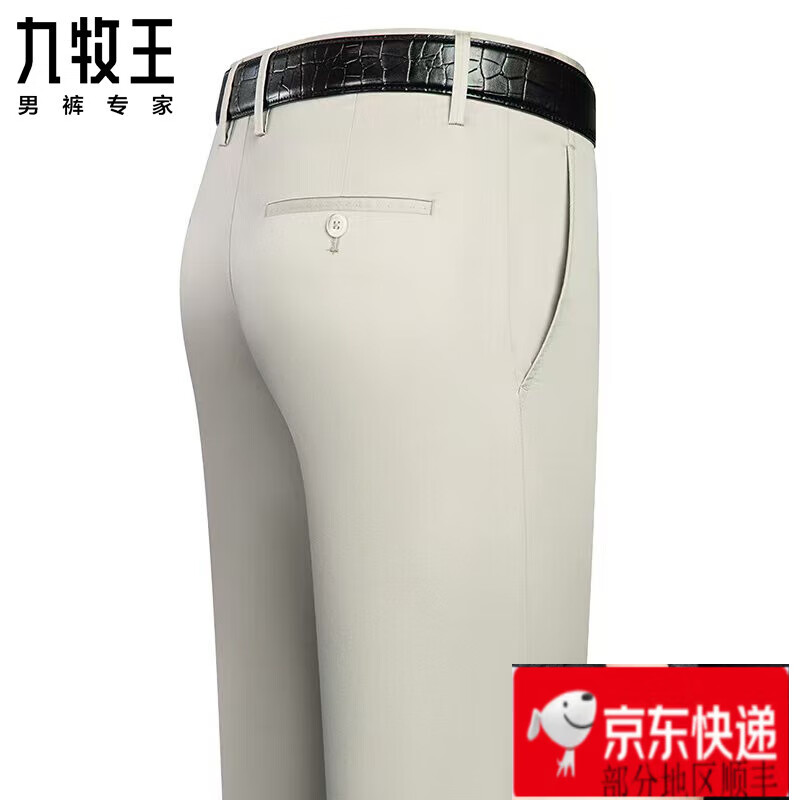 九牧王休閑褲男士夏季薄款免燙微彈冰絲棉商務(wù)西裝褲中年直筒長褲 米灰 [夏季] 薄款 29 (腰圍2尺23)