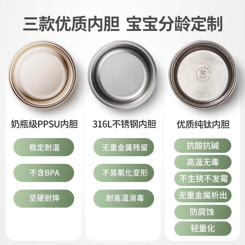 浦利顿PLODON婴儿专用辅食碗多层隔热锁温大容量不锈钢便携恒温注水碗 【钛内胆】全阶段|保鲜保温 婴儿辅食推荐