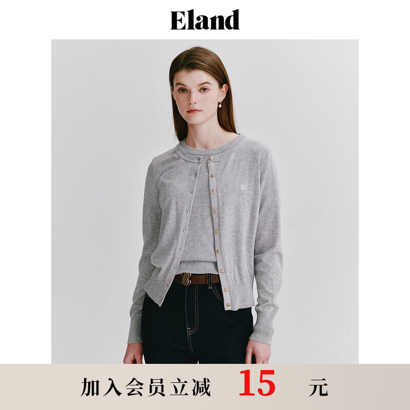 ELAND衣戀針織衫女簡(jiǎn)約圓領(lǐng)柔美短袖毛衣開衫T恤2024夏季新款 淺灰色(16)L/Grey S 160