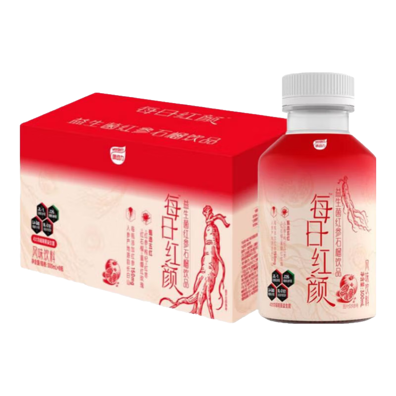 味动力每日红颜益生菌红参石榴玫瑰枸杞人参滋补饮料300ml*8瓶 过年送礼