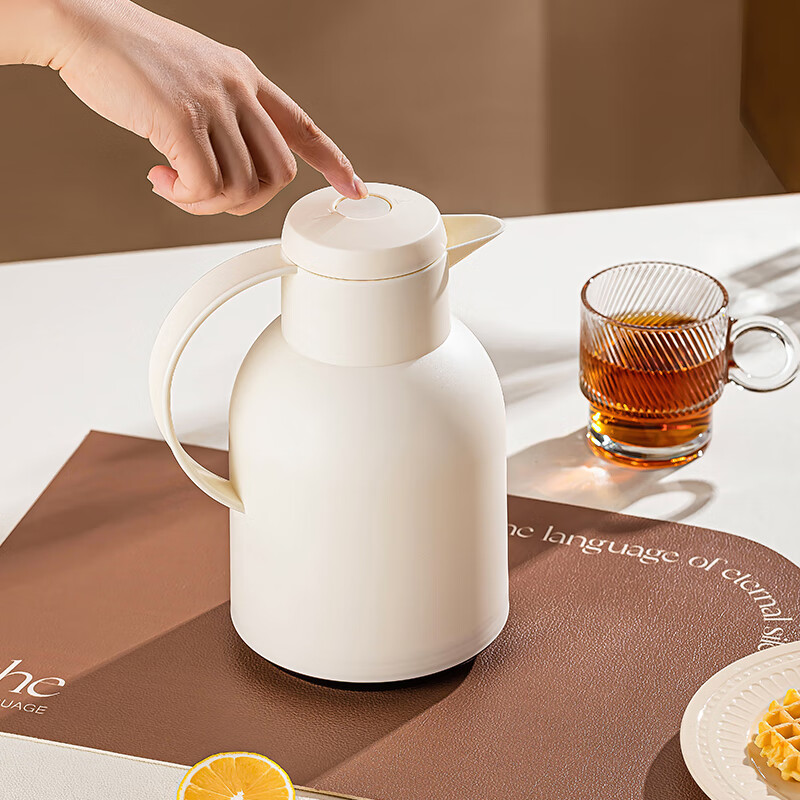 乐唯诗保温壶家用2025新款热水壶大容量水壶开水瓶宿舍热水瓶暖水壶 如意保温壶【按压款】米白色1L