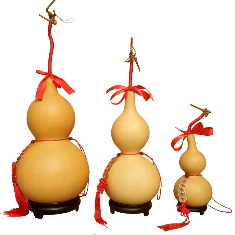 天然葫芦风水挂件客厅招财大号镇宅摆件带龙头居家办公文玩小葫芦 46至49厘米有龙头品相好 摆件送底座五帝钱