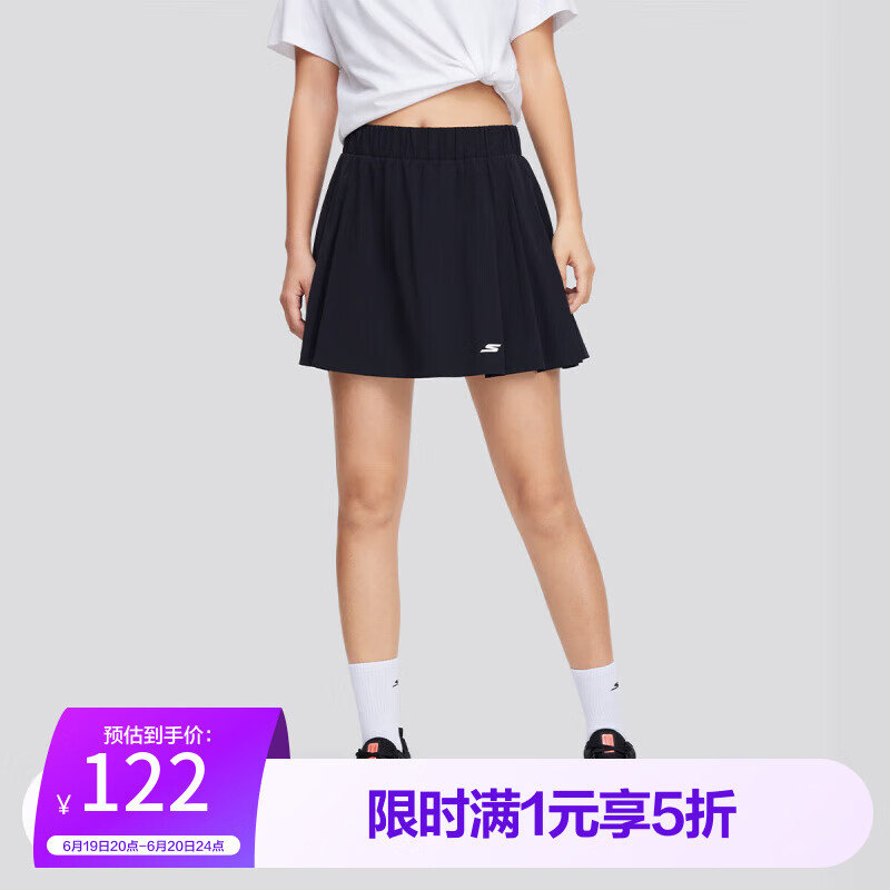 斯凯奇【吸湿速干凉感】女士半裙梭织短裙女户外运动短裙女半身裙女夏季 碳黑/0018 XL