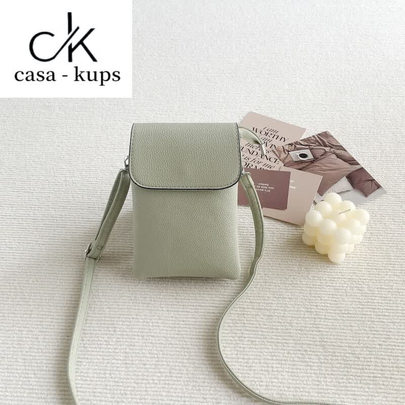 casa-kupsCK大屏软皮拉链复古手机包女款2025七夕迷你零钱包装放手机小包 绿色