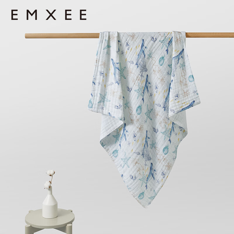 嫚熙（EMXEE）婴儿纱布浴巾纯棉宝宝新生儿童浴巾大尺寸洗澡包裹包巾 海底空间 110×110cm
