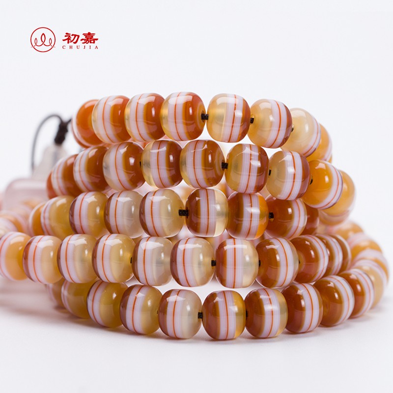 初嘉 西藏天珠玛瑙玉髓朱砂 8mm彩虹一线药师珠手链 手串项链108多圈