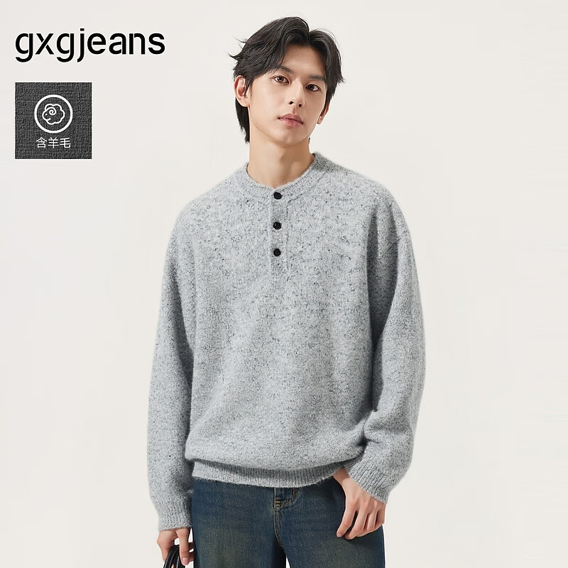 gxgjeans男装 灰色花纱设计潮流时尚圆领毛衣线衫男士25年冬新品 灰色 XL (180)