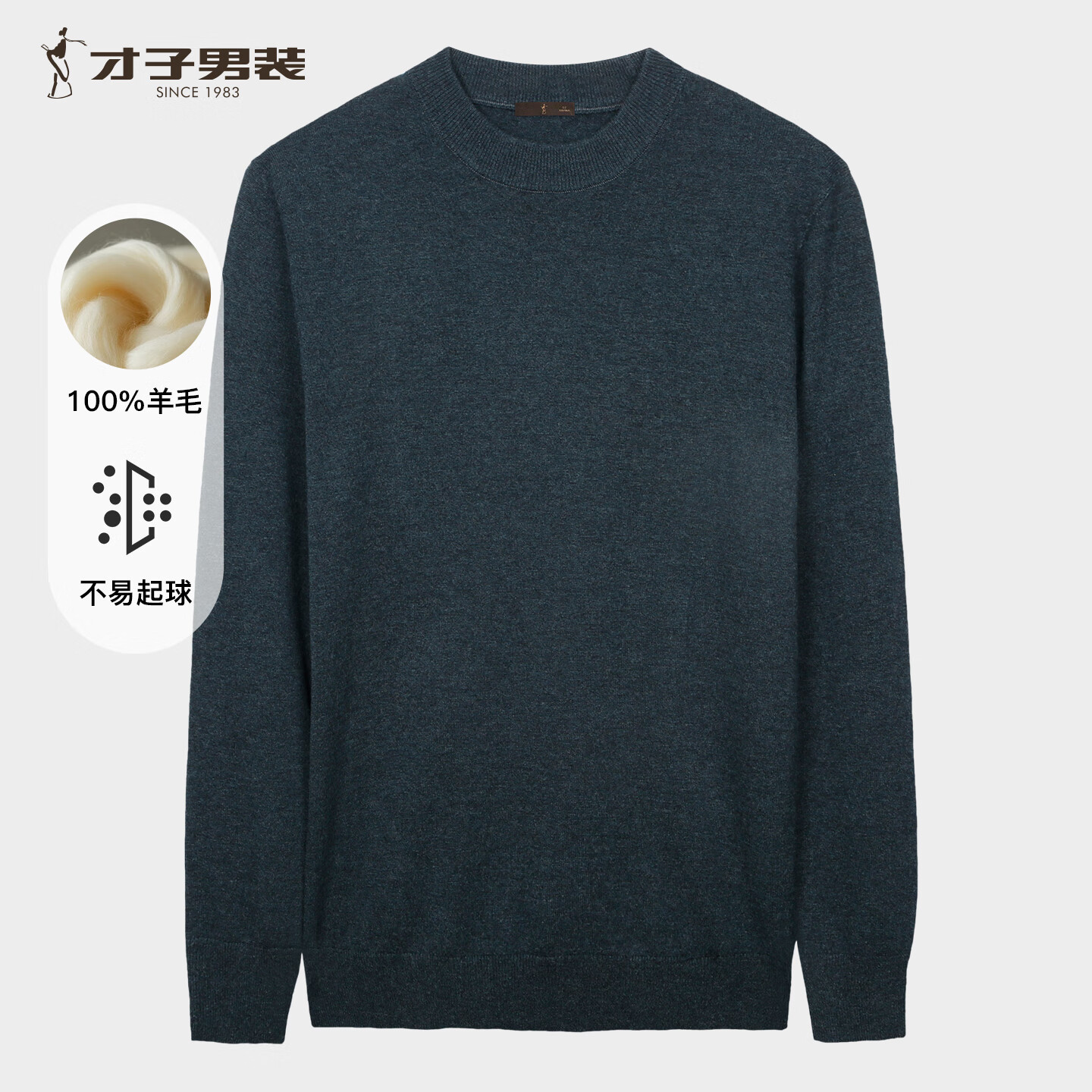 才子（TRIES）商务男士半高领羊毛衫秋冬保暖弹力毛衣男纯色通勤百搭针织衫 灰蓝色 L 48 (170/88A)