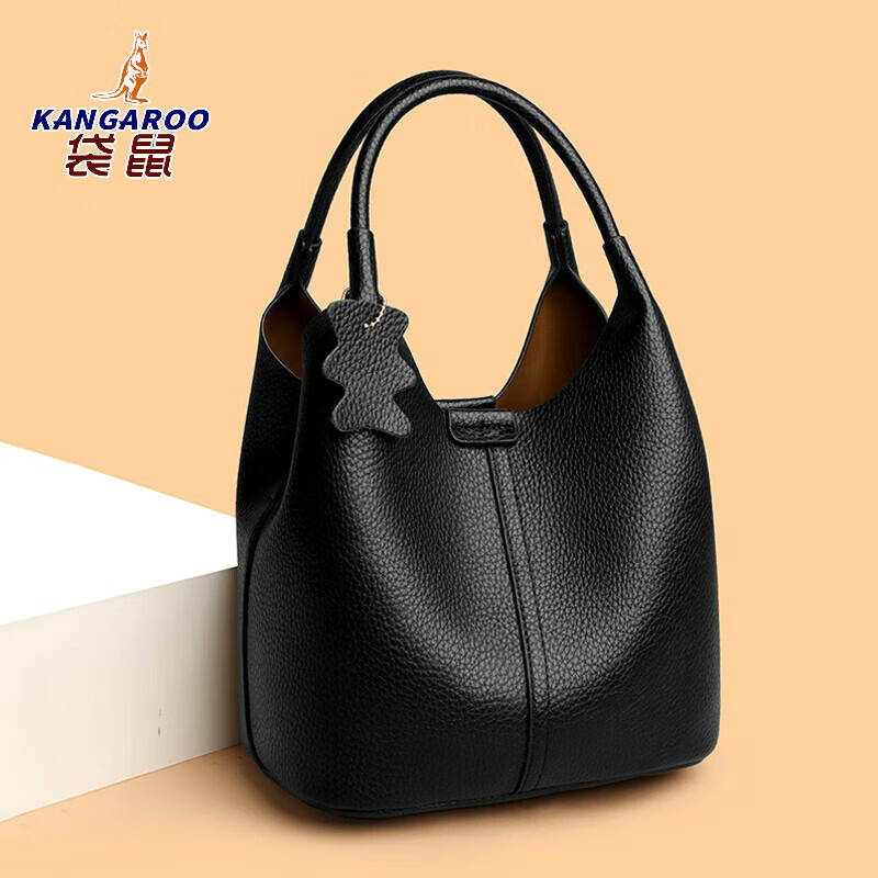 袋鼠（KANGAROO）轻奢软皮水桶包女包2025新款时尚菜篮子手提包通勤女士单肩斜挎包 白色