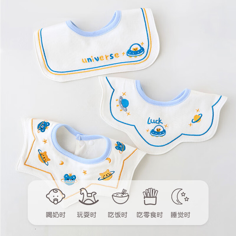 婴儿围嘴a类纯棉防吐奶口水巾TPU防水可旋转使用吃饭宝宝围兜卡通 薯条汉堡