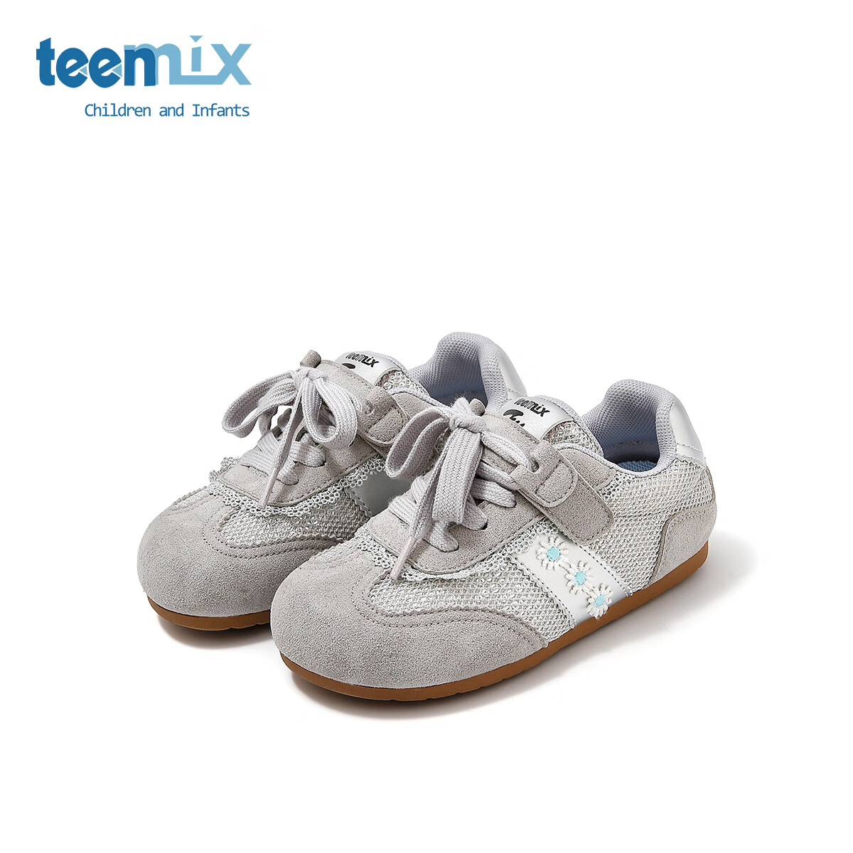 天美意天美意童鞋2025秋季新款女童百搭简约亲子中大童女孩雏菊复古德训 灰色 37