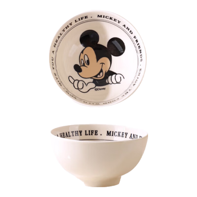 迪士尼陶瓷餐具套装高颜值复古奶油健康碗筷家用防滑可微波耐高温 复古米奇4.5寸米饭碗