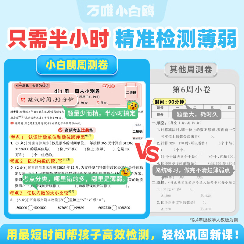 万唯小白鸥周末半小时小测卷2025秋季小学语文数学英语一二年级三年级四五六上册教材同步期中期末单元练习册试卷学霸思维训练天天练小白鸽情景题 五年级上册 【2本】语文+数学(人教版)
