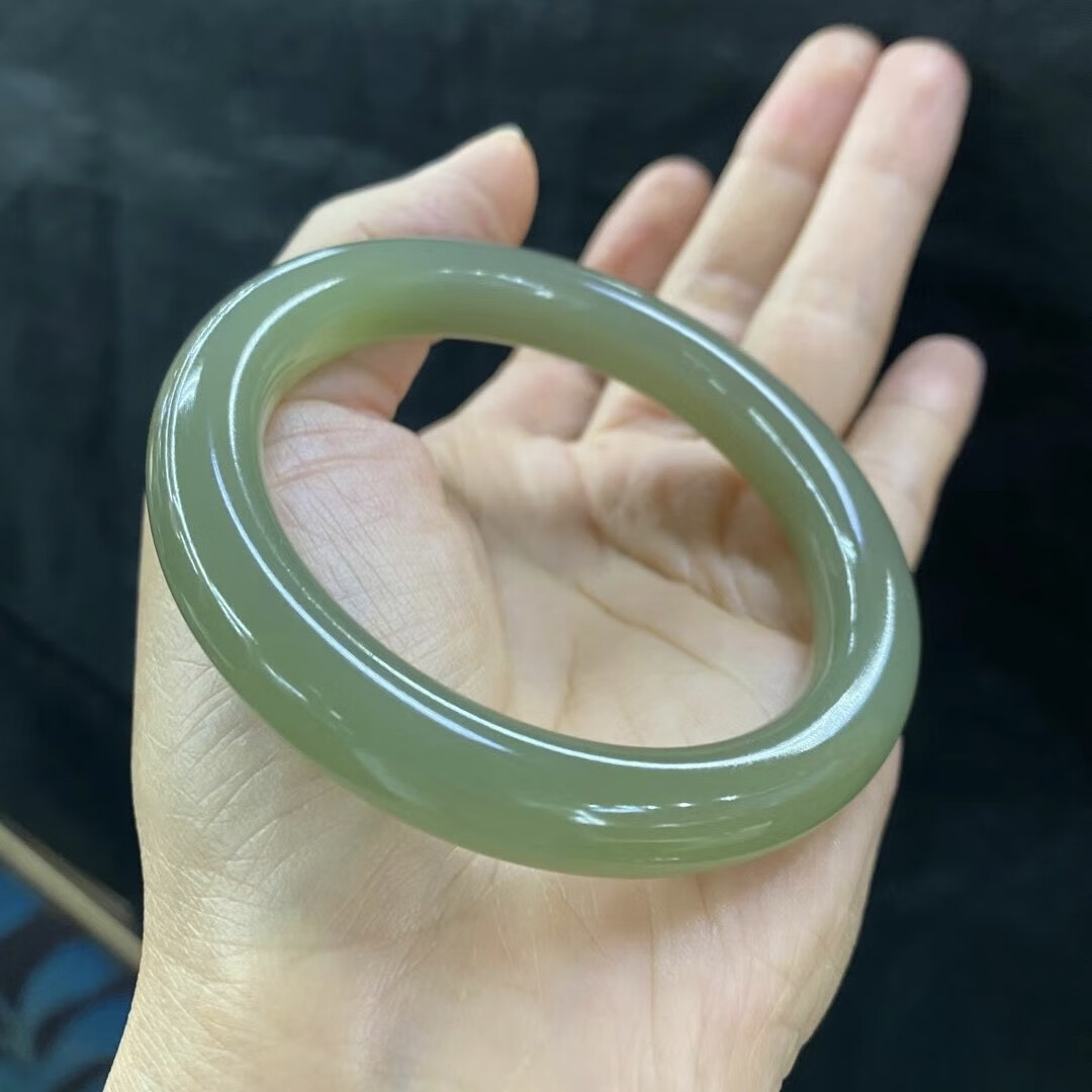 酷奇象(kuqixiang)和田玉湖水绿手镯冰底晴细料青玉镯子玉石泥鳅背起